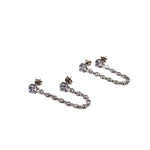 Ashley Gold Sterling Silver Double Stud Chain CZ Drop Earrings