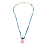 Ashley Gold Stainless Steel Blue Enamel And Pink Star Necklace