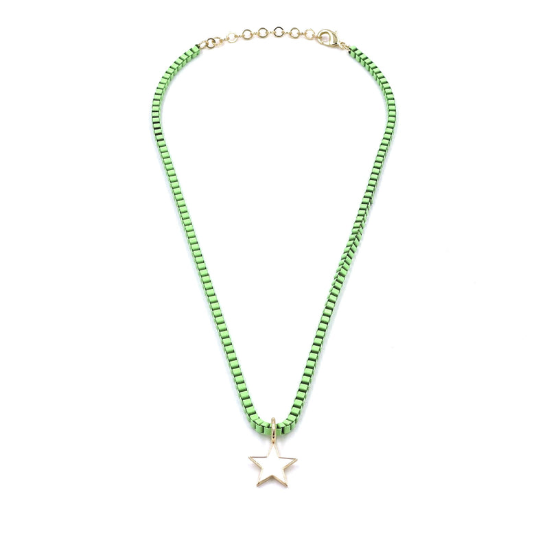 Ashley Gold Stainless Steel Green Enamel And White Star Necklace