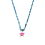 Ashley Gold Stainless Steel Blue Enamel And Pink Star Necklace