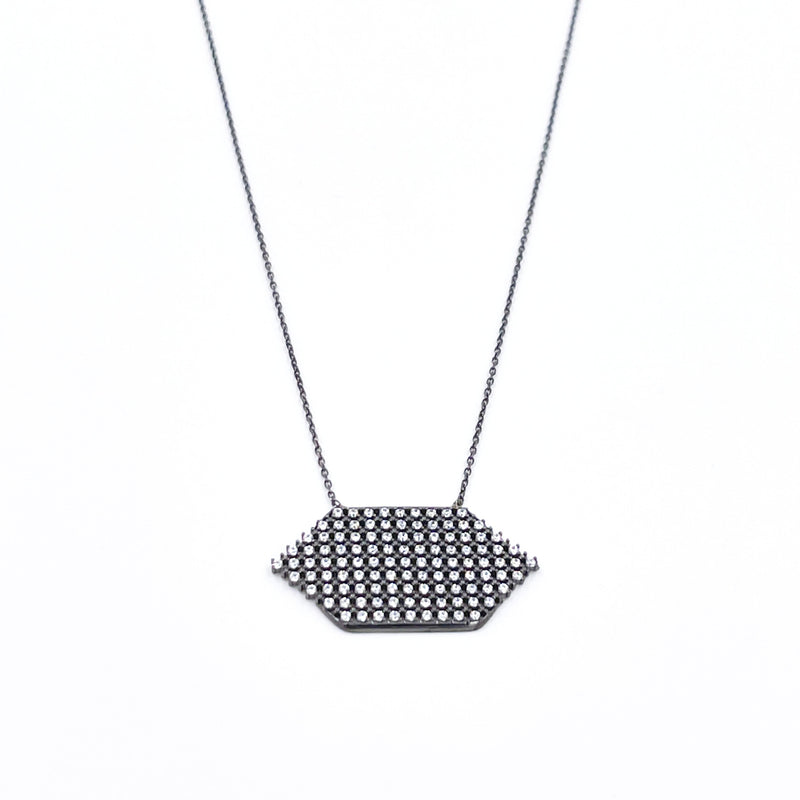 Ashley Gold Sterling Silver Oxidized Hexagon Assorted CZ Necklace