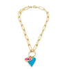 Ashley Gold Stainless Steel Gold Plated Open Link Enamel Charm Necklace