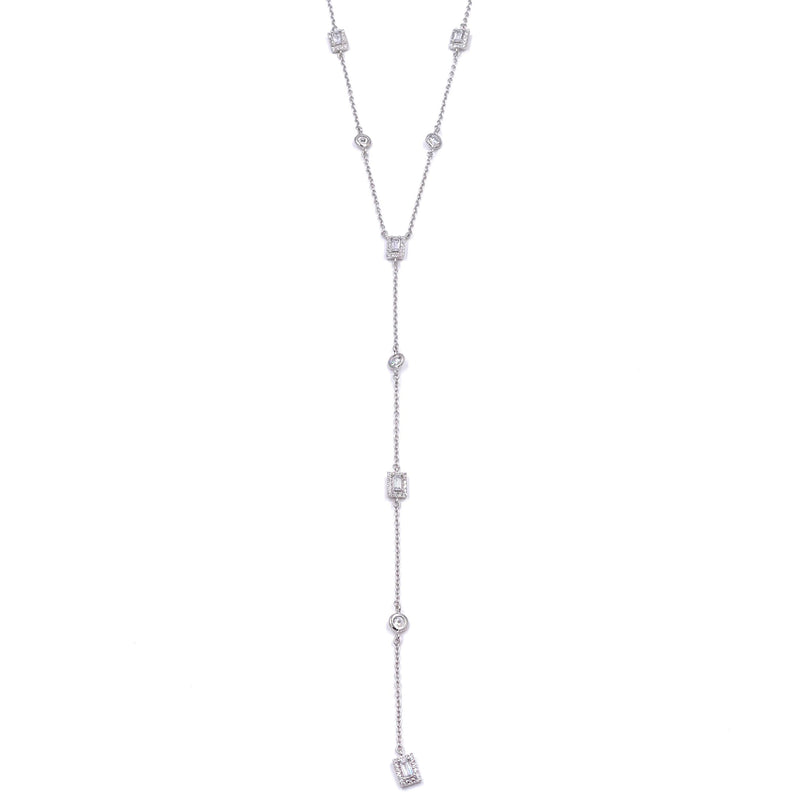 Ashley Gold Sterling Silver Round And Emerald Cut CZ Lariat Necklace