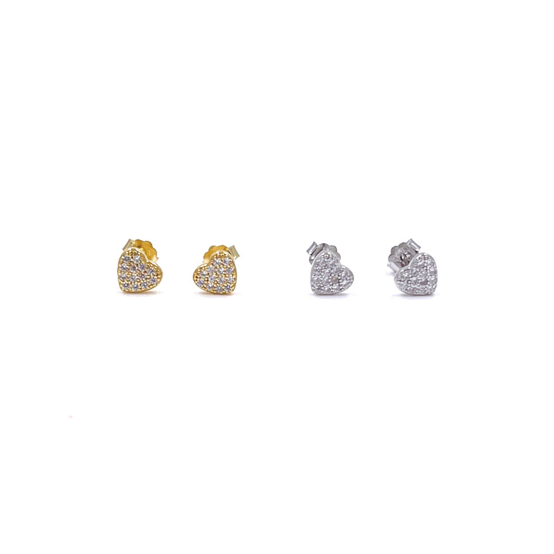 Ashley Gold Sterling Silver Mini CZ Cluster Heart Stud Earrings
