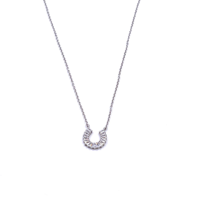 Ashley Gold Sterling Silver Baguette CZ Lucky Horseshoe Necklace