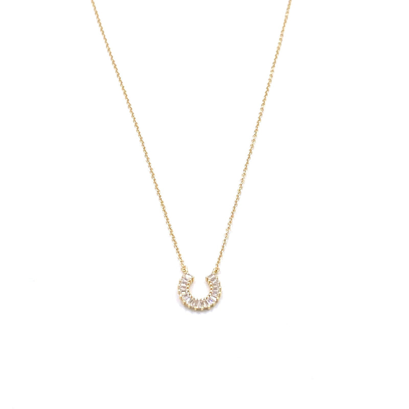Ashley Gold Sterling Silver Baguette CZ Lucky Horseshoe Necklace