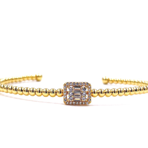 Ashley Gold Stainless Steel Gold Plated Baguette And Round CZ Open Bangle Bracelet