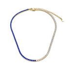 Ashley Gold Sterling Silver Gold Plated Half And Half Colored Blue CZ's Tennis Necklace