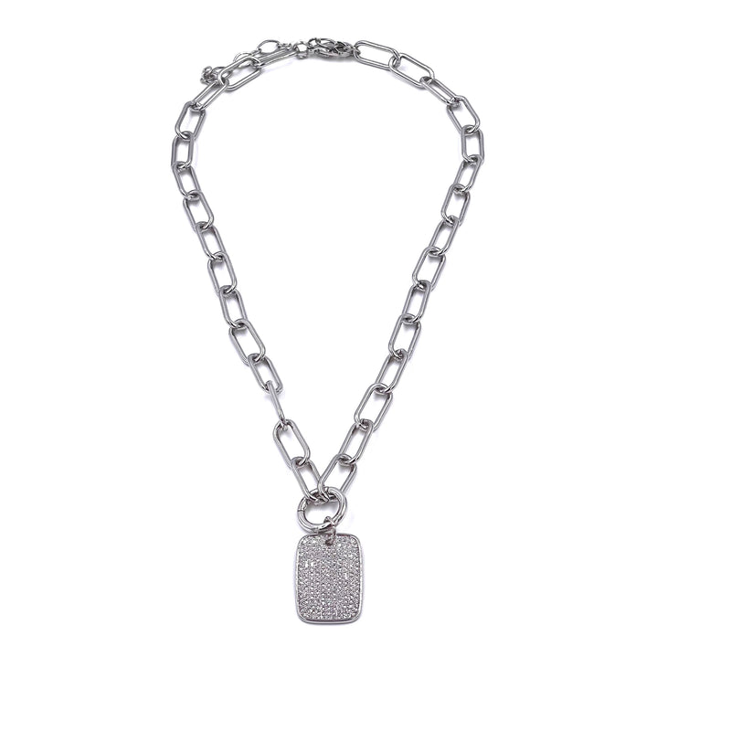 Ashley Gold Stainless Steel CZ ID Tag Chain Link Necklace