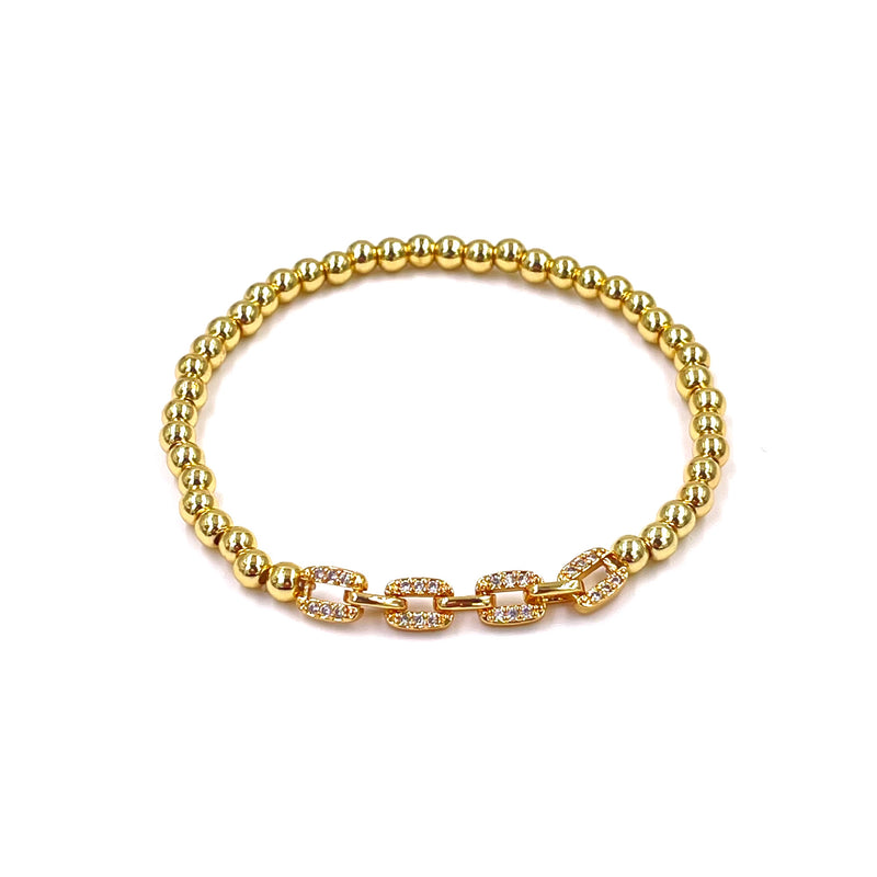 Ashley Gold Stainless Steel Gold Plated CZ Chain Stretch Beaded Ball Stretch Bracelet