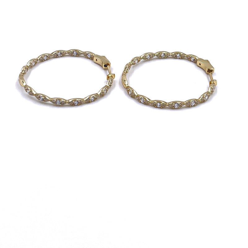 Ashley Gold Sterling Silver Gold Plated Woven Lace Design CZ Hoop Earrings