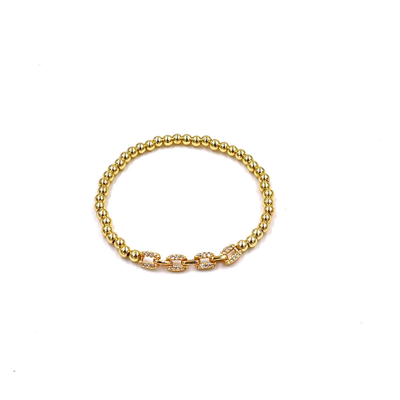 Ashley Gold Stainless Steel Gold Plated CZ Chain Stretch Beaded Ball Stretch Bracelet