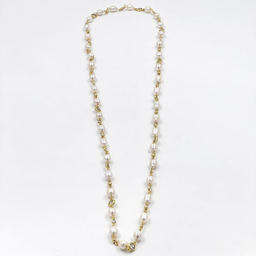 Ashley Gold Stainless Steel Gold Plated Pearl And CZ By The Yard Necklace