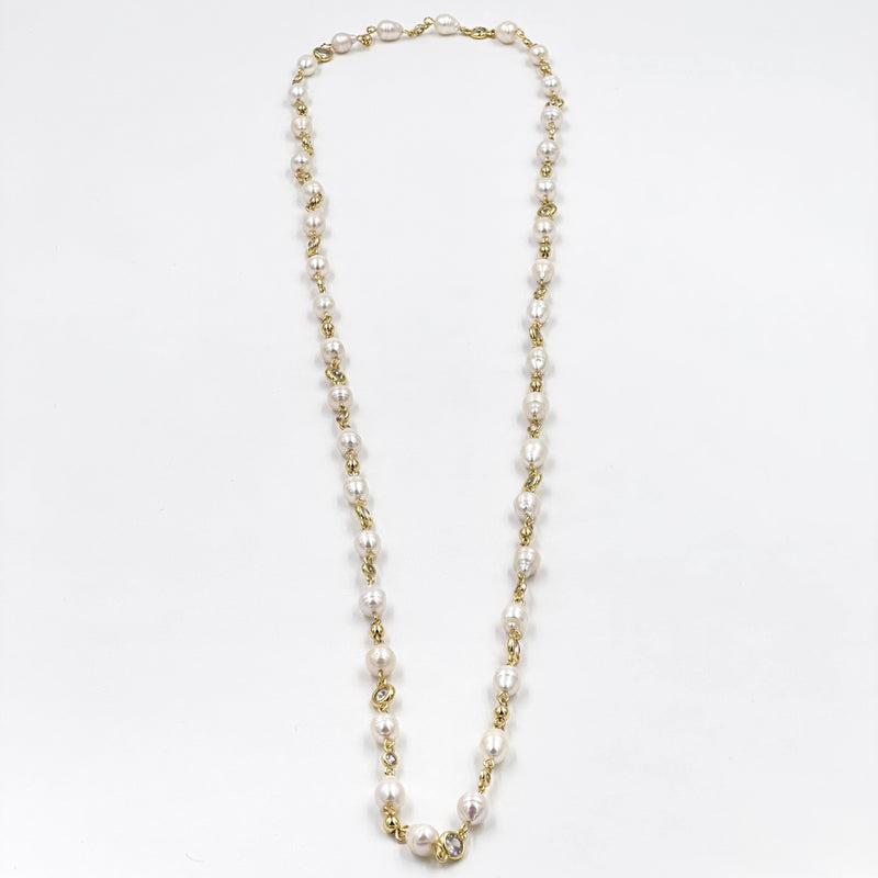 Ashley Gold Stainless Steel Gold Plated Pearl And CZ By The Yard Necklace
