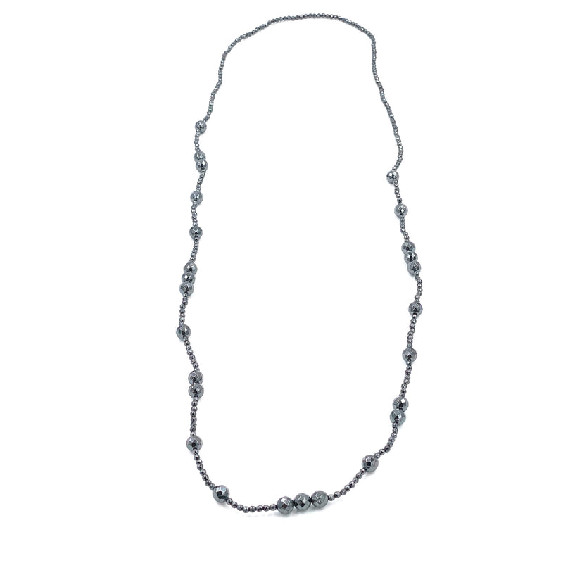 Ashley Gold Long Hematite Beaded Alternating Necklace