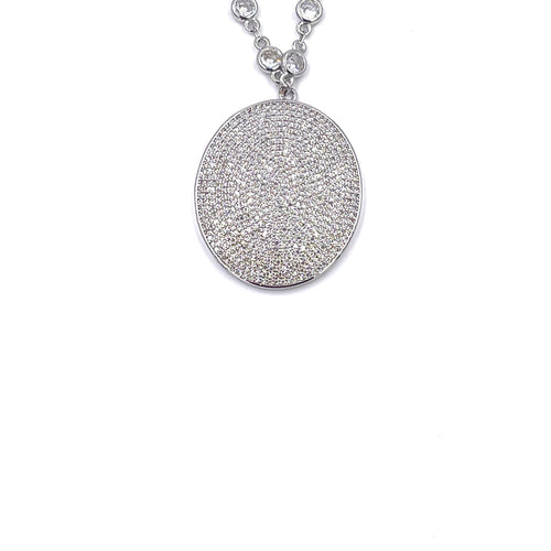 Ashley Gold Stainless Steel Oval Encrusted CZ Pendant CZ Necklace