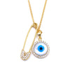 Ashley Gold Sterling Silver Gold Plated CZ Safety Pin And Evil Eye Necklace