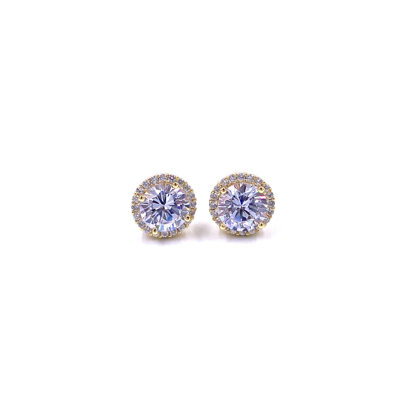 Ashley Gold Sterling Silver Gold Plated Double Halo CZ Stud Earrings