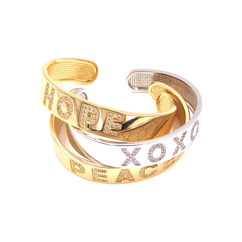 Ashley Gold Stainless Steel Cuff With CZ's And Slogan