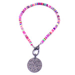 Ashley Gold Clay Disc Rainbow CZ Lobster Clasp Necklace