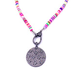 Ashley Gold Clay Disc Rainbow CZ Lobster Clasp Necklace
