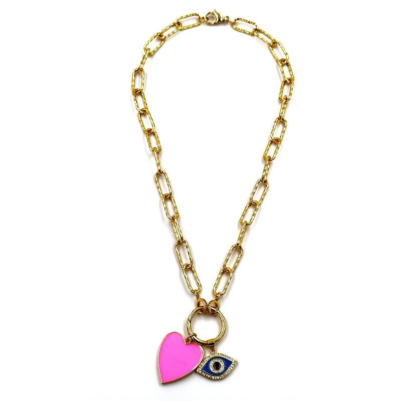 Ashley Gold Stainless Steel Gold Plated Enamel Pink Heart Necklace