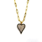 Ashley Gold Stainless Steel Gold Plated CZ Black Bezel Set Enamel Necklace