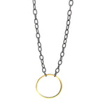 Ashley Gold Stainless Steel Knotted Link Chain Necklace with Double Circle Pendant
