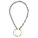 Ashley Gold Stainless Steel Knotted Link Chain Necklace with Double Circle Pendant