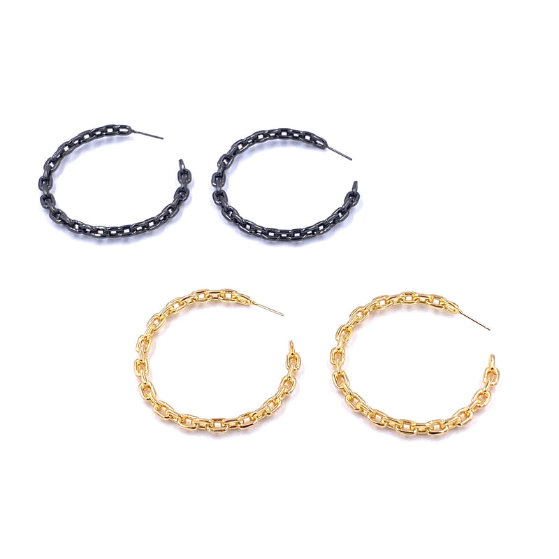 Ashley Gold Stainless Steel Chain Design Hoop Earrings