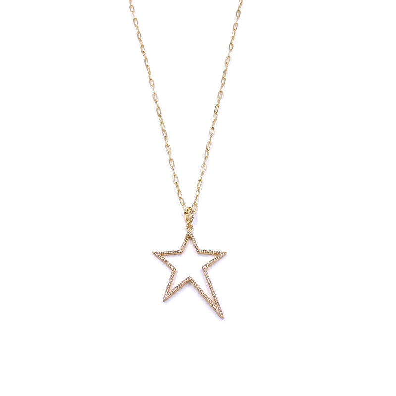 Ashley Gold Stainless Steel Open Star Link CZ Necklace