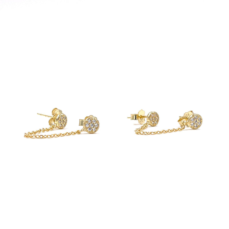 Ashley Gold Sterling Silver Gold Plated CZ Double Double Post Chain Earrings