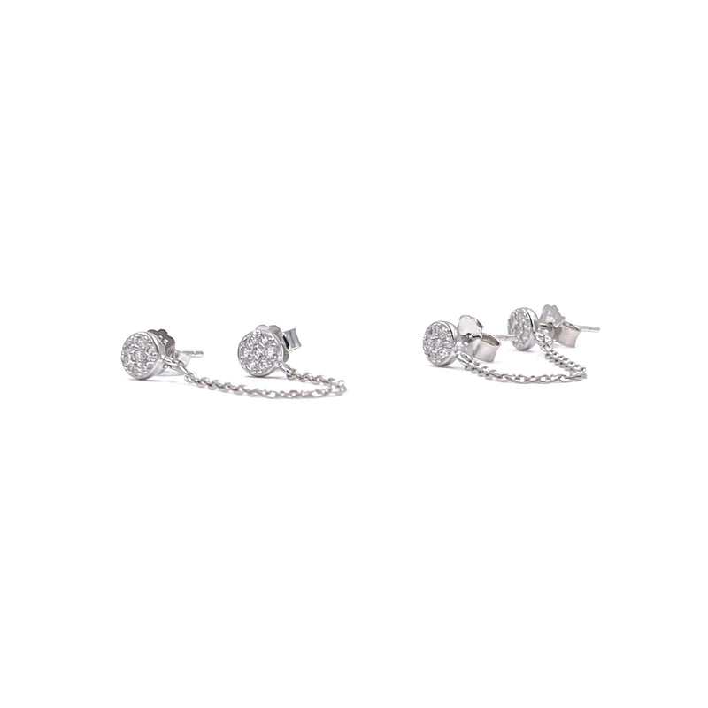 Ashley Gold Sterling Silver Double CZ Cluster Chain Earring Studs