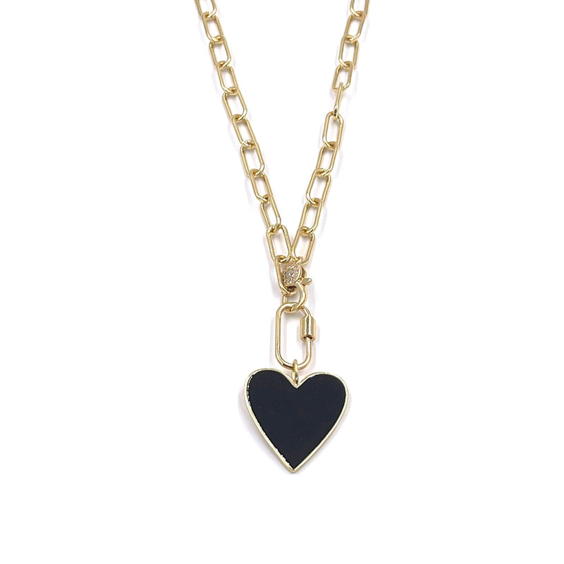Ashley Gold Stainless Steel Gold Plated Black Enamel Heart Necklace