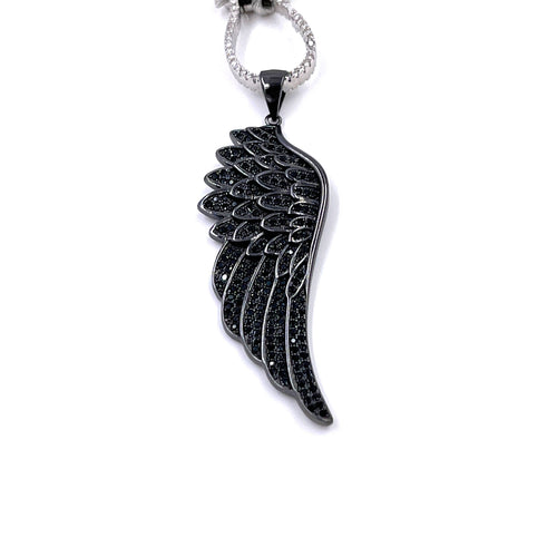 Ashley Gold Stainless Steel CZ Lobster Clasp Gunmetal Wing Necklace