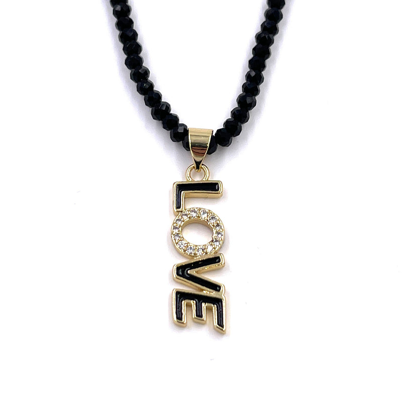 Ashley Gold Beaded And LOVE Pendant Necklace