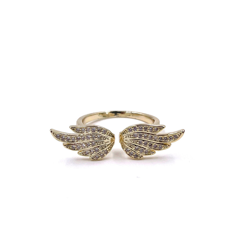 Ashley Gold Stainless Steel Gold Plated Open CZ Wing Ring