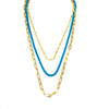 Ashley Gold Stainless Steel Gold Plated Blue Enamel Triple Chain Necklace