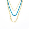 Ashley Gold Stainless Steel Gold Plated Blue Enamel Triple Chain Necklace