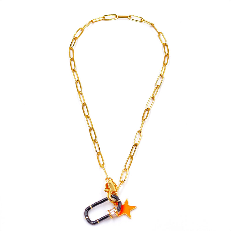 Ashley Gold Stainless Steel Gold Plated Detachable Enamel Charm Necklace