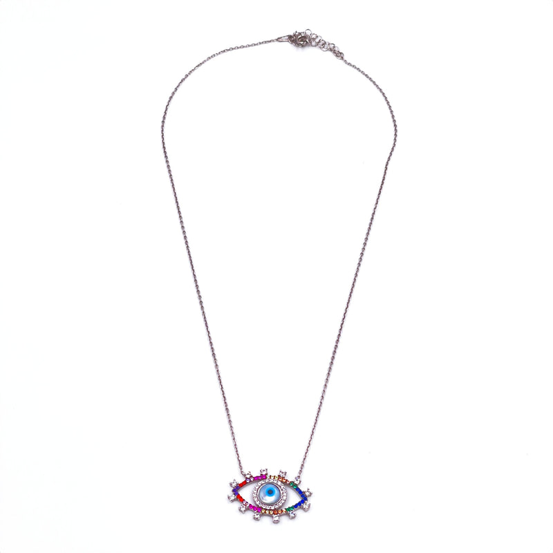 Ashley Gold Sterling Silver Colored CZ Evil Eye Necklace