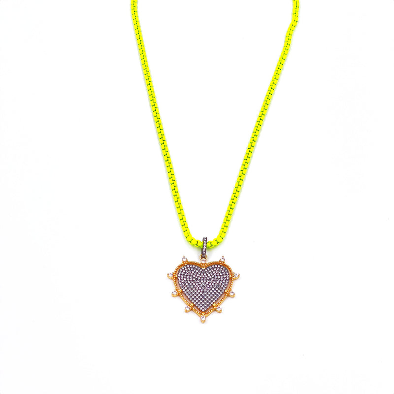 Ashley Gold Stainless Steel Gold Plated Yellow Enamel Chain CZ Cluster Heart Pendant Necklace