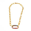 Ashley Gold Stainless Steel Open Colored CZ Large Lock Link Necklace