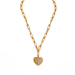 Ashley Gold Stainless Steel Gold Plated Rectangle Link Drop Heart CZ Necklace