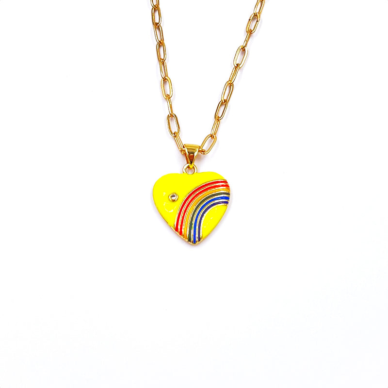 Ashley Gold Stainless Steel Gold Plated Yellow Heart Enamel Charm Necklace