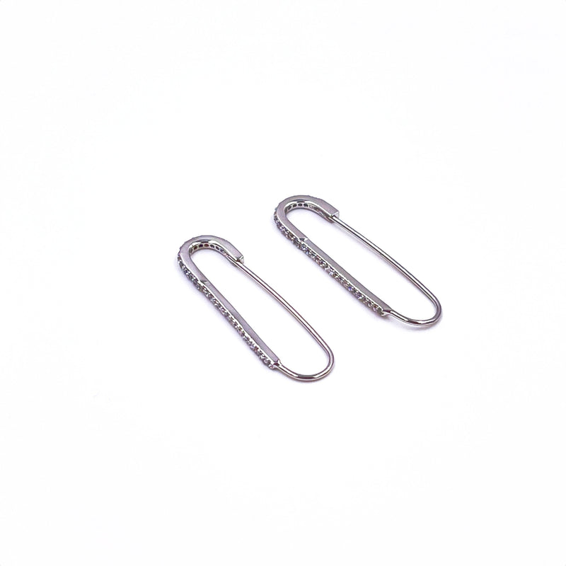 Ashley Gold Sterling Silver CZ Drop Safety Pin Earrings