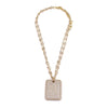 Ashley Gold Stainless Steel Gold Plated Double CZ Link Chain With CZ ID Pendant Necklace