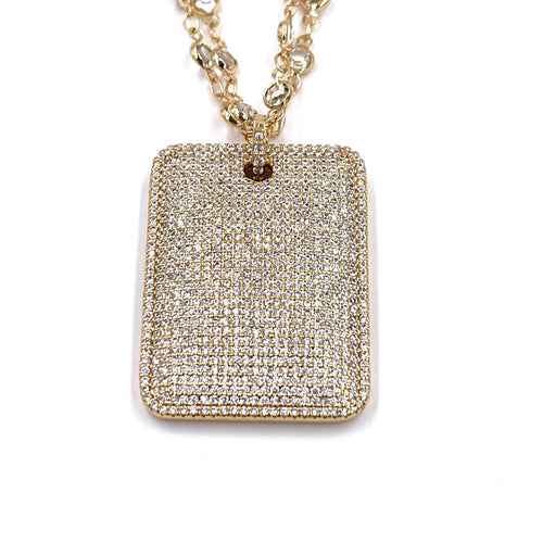 Ashley Gold Stainless Steel Gold Plated Double CZ Link Chain With CZ ID Pendant Necklace