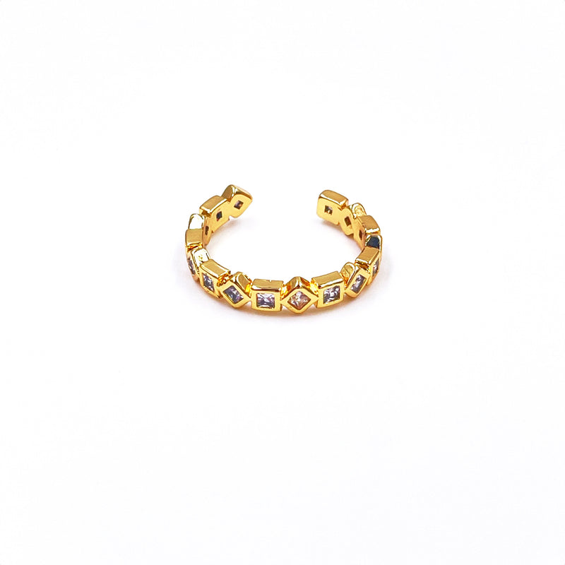 Ashley Gold Stainless Steel Gold Plated CZ Shape Adjustable Band Ring