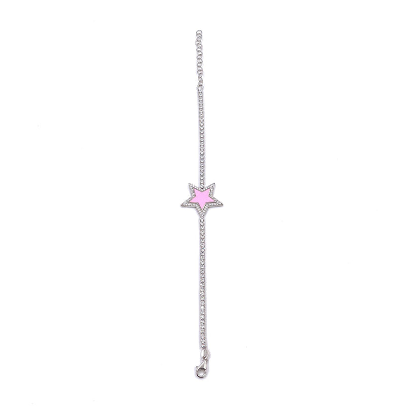 Ashley Gold Sterling Silver Star Pink Enamel CZ Bracelet